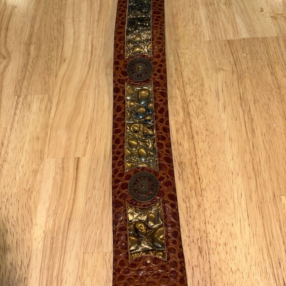 Vintage Aignon Spain Wide Leather Belt Medallions Boho Western Belt Size Large main image 10